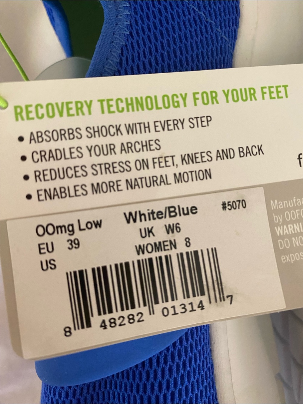 NWT Oofos Slip On 4 Way Stretch OOmg Low with Recovery Technology Blue/White W 8 - Picture 12 of 15